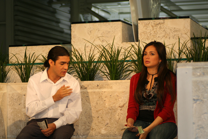Rio Chavarro "Evan" and Andrea Ocampo "Aiya" during a take.