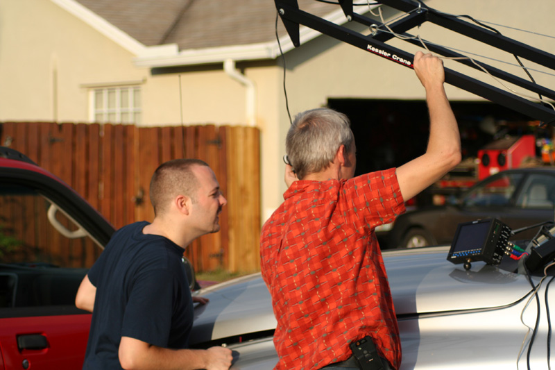 Director Mathew Waring and Director of Photography Scott Gerard setting up a shot o the second day of shooting.